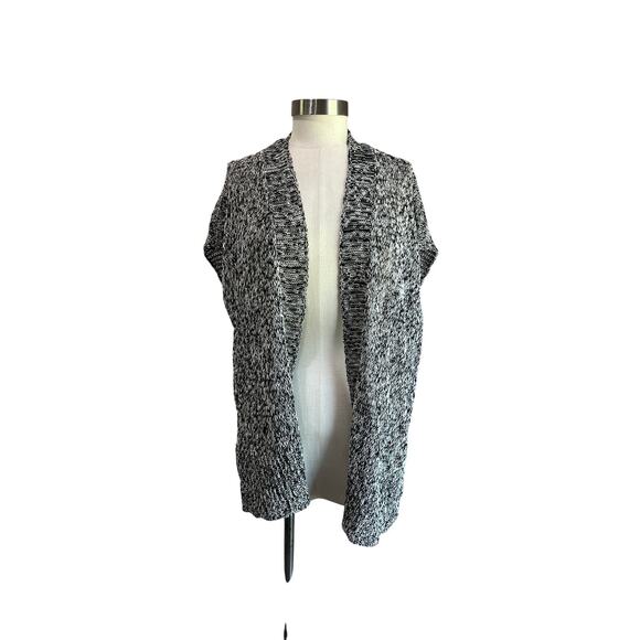 {Eileen Fisher} Knit Black and White Cap Sleeve Organic Knit Cardigan Size Small - Picture 1 of 13